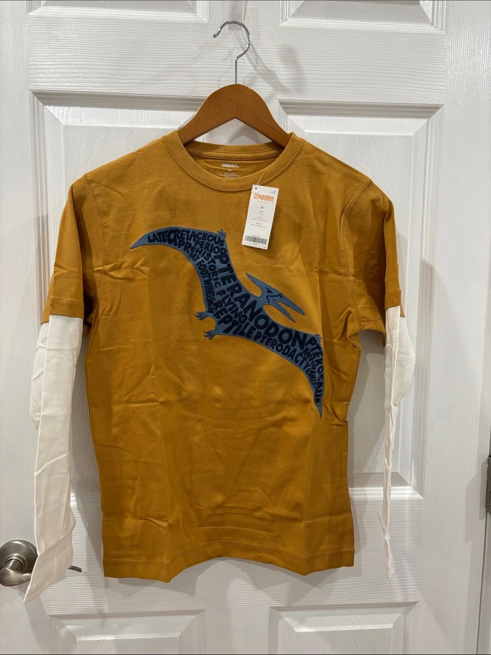 Gymboree Long-Sleeve Tee with White Layered Sleeves and Navy Pteranodon